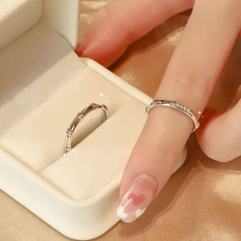 Bamboo Pave & Plain Band Duo | 18K Gold Couple Rings | Eastern Aesthetic
