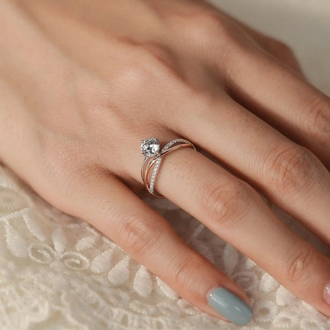 Lab-grown diamond solitaire ring with crossover shank, 18K white gold