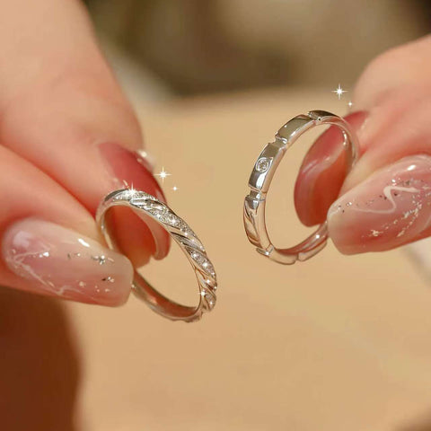 Twisted Pave & Smooth Band Duo | 14K/18K Gold Couple Wedding Rings