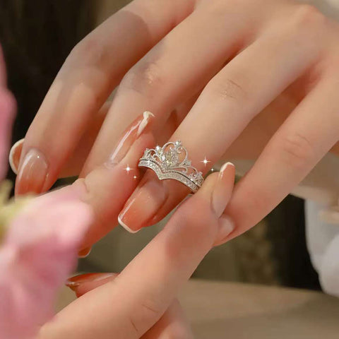 Luxurious Two-Layer Crown Ring | Lab Diamond Pave Setting | Romantic Jewelry