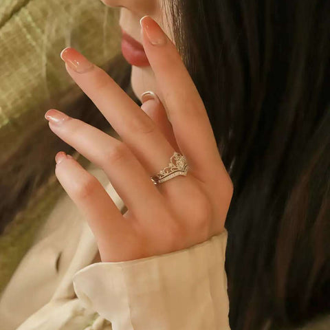 Luxurious Two-Layer Crown Ring | Lab Diamond Pave Setting | Romantic Jewelry