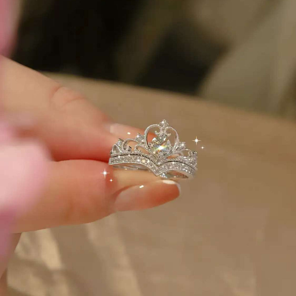 Luxurious Two-Layer Crown Ring | Lab Diamond Pave Setting | Romantic Jewelry