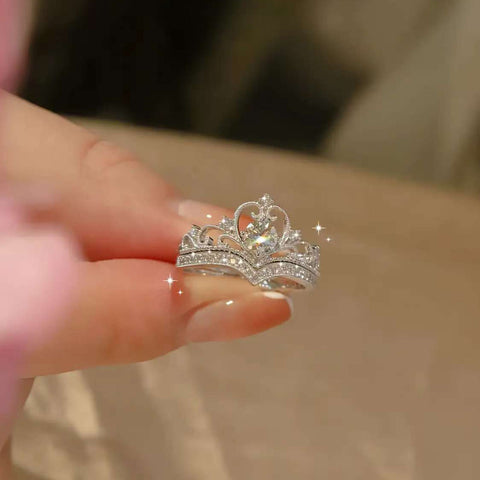 Luxurious Two-Layer Crown Ring | Lab Diamond Pave Setting | Romantic Jewelry