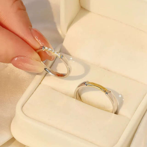 Gold Diamond Couple Rings with 1 Carat Diamonds and Modern Minimalist Style