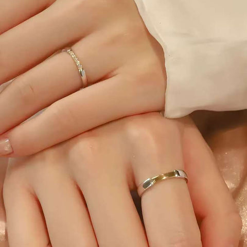 Two-Tone Pave Diamond Couple Rings | 14K/18K Gold Lab-Grown Diamond Wedding Bands | Unique Design