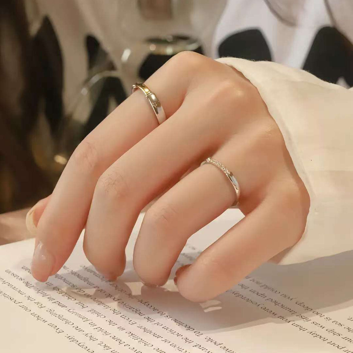 Two-Tone Pave Diamond Couple Rings | 14K/18K Gold Lab-Grown Diamond Wedding Bands | Unique Design