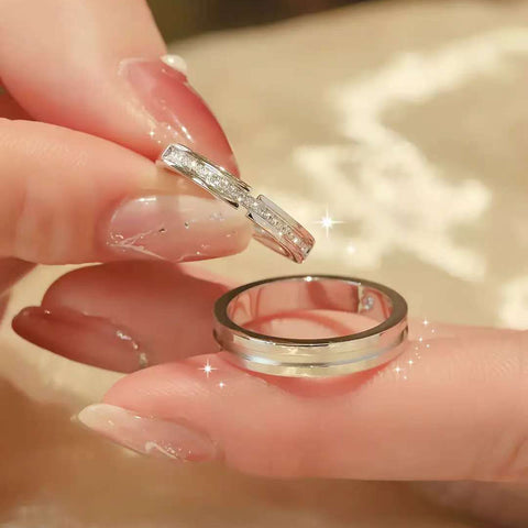 Classic Pave & Plain Band Duo | 14K/18K Gold Lab Diamond Couple Rings