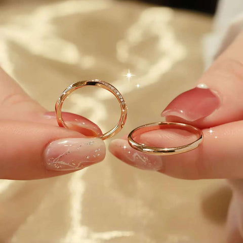 14K/18K Gold Wave Couple Wedding Bands | Lab Diamond Rings | Modern Design