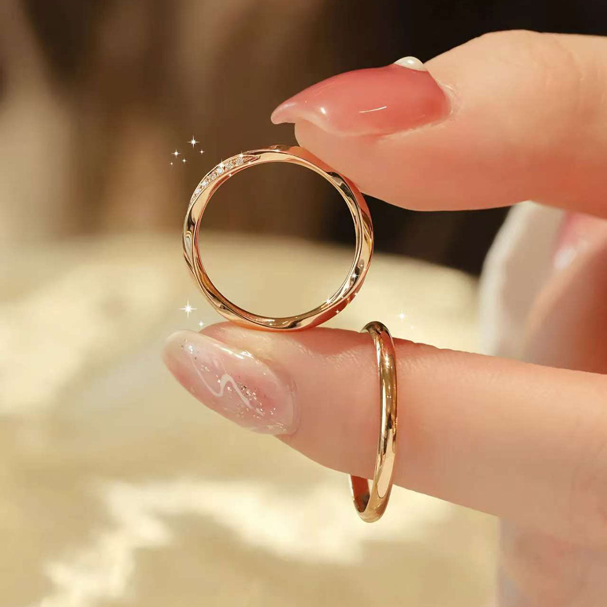 14K/18K Gold Wave Couple Wedding Bands | Lab Diamond Rings | Modern Design