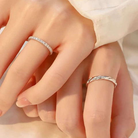 Modern Minimalist Couple Rings, Diamond and Twisted Metal Design, 0.8 Carat Dazzling Sparkle