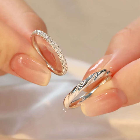 Modern Minimalist Couple Rings, Diamond and Twisted Metal Design, 0.8 Carat Dazzling Sparkle