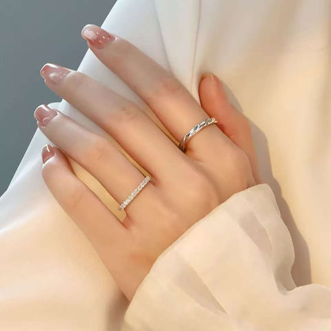 Modern Minimalist Couple Rings, Diamond and Twisted Metal Design, 0.8 Carat Dazzling Sparkle