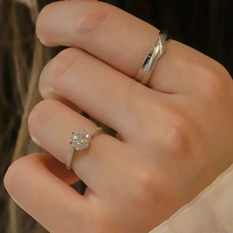 Floral Solitaire & Twisted Couple Rings | 14K/18K Gold Lab Diamond Wedding Set