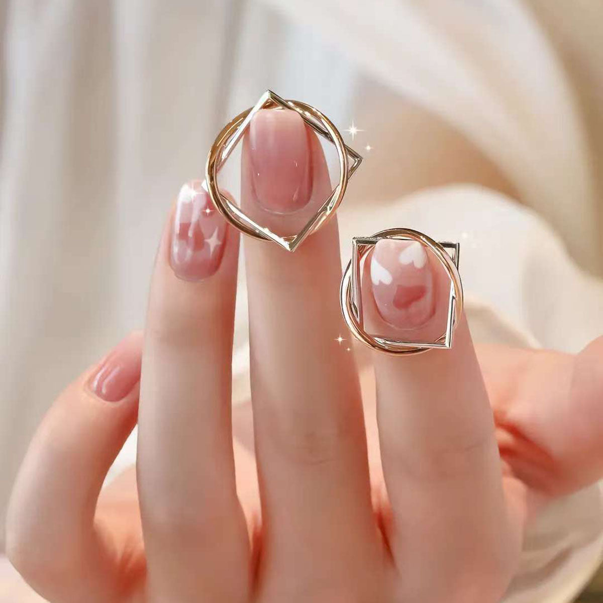 Geometric Two-Tone Couple Rings | 14K/18K Gold Twisted Pave Wedding Bands