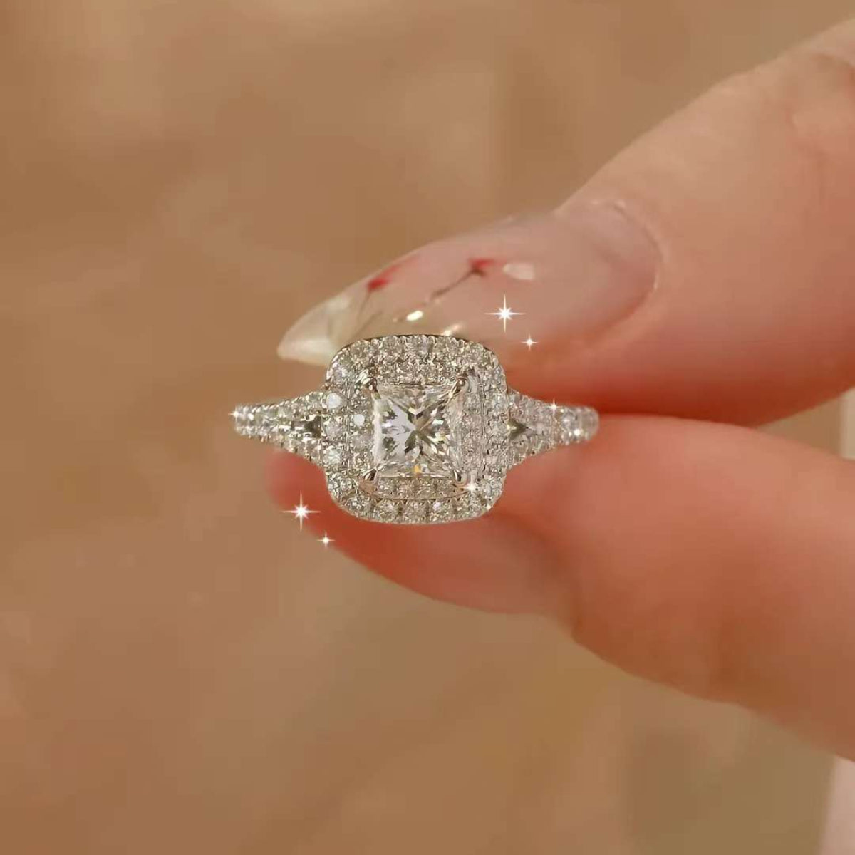 cushion halo diamond engagement ring close-up