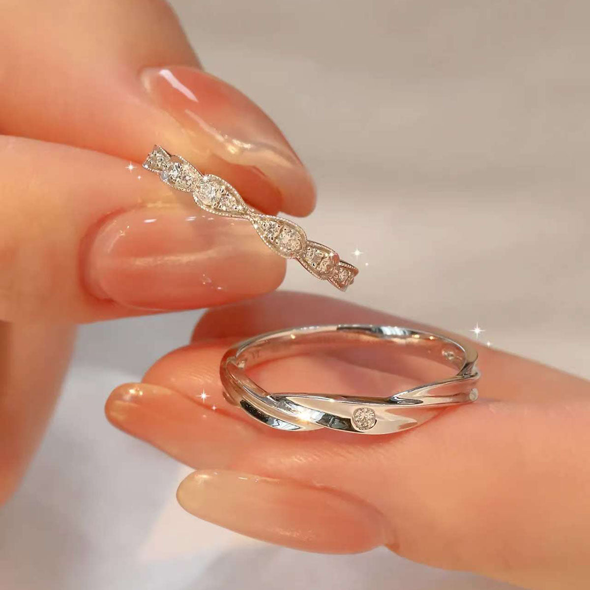 Perfect Harmony, Gold Diamond Wedding Rings with 0.8 Carat Diamonds and Smooth Spiral Shape with Golden Rhythm