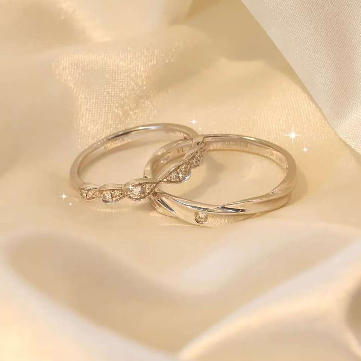 Perfect Harmony, Gold Diamond Wedding Rings with 0.8 Carat Diamonds and Smooth Spiral Shape with Golden Rhythm