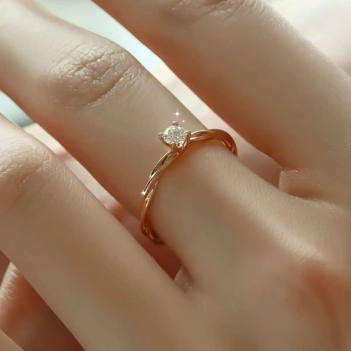 delicate twisted band promise ring with small lab diamond