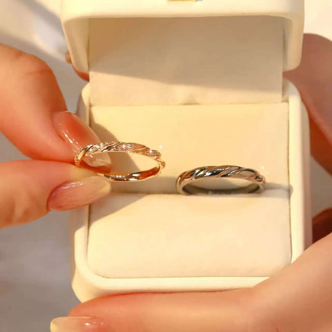 Delicate Diamond Couple Rings, Elegant Fusion of Gold and Platinum with Sparkling Glow