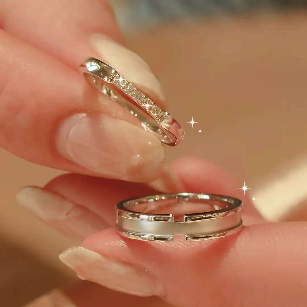 Segmented Couple Rings | 14K/18K Gold Lab Diamond Wedding Bands | Modern Minimalist
