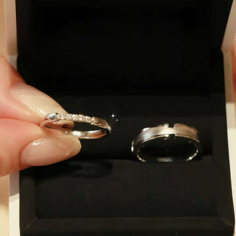 Segmented Couple Rings | 14K/18K Gold Lab Diamond Wedding Bands | Modern Minimalist