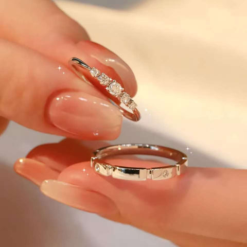 Pave & Plain Band Couple Rings | 14K/18K Gold Lab Diamond Wedding Bands