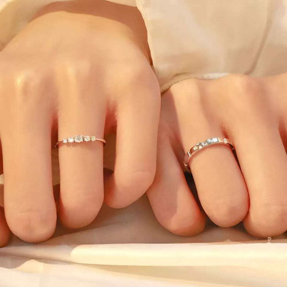 Pave & Plain Band Couple Rings | 14K/18K Gold Lab Diamond Wedding Bands
