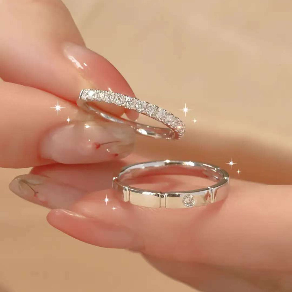 Full Pave & Solitaire Couple Rings | 14K/18K Gold Lab Diamond Bands