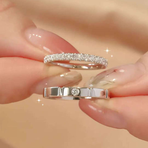 Full Pave & Solitaire Couple Rings | 14K/18K Gold Lab Diamond Bands