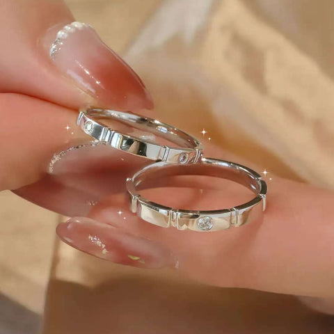 Minimalist Solitaire Couple Wedding Bands | 14K/18K Gold Lab Diamond Rings | Modern Geometric