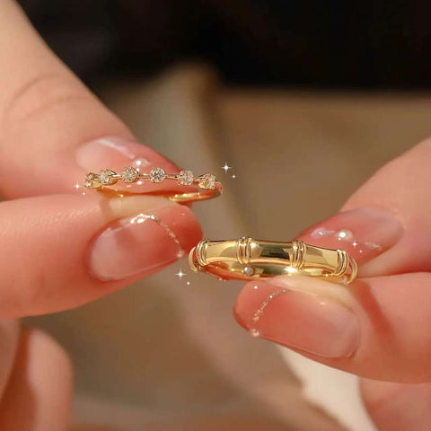 14K/18K Gold Diamond Ring Set with 0.8 Carat Diamonds and Elegant Bamboo Style