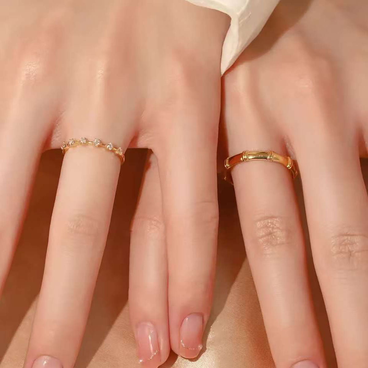 14K/18K Gold Diamond Ring Set with 0.8 Carat Diamonds and Elegant Bamboo Style