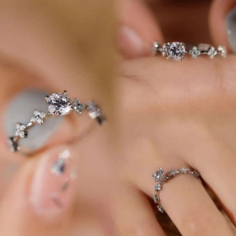 botanical lab-grown diamond ring collage, scattered accent design