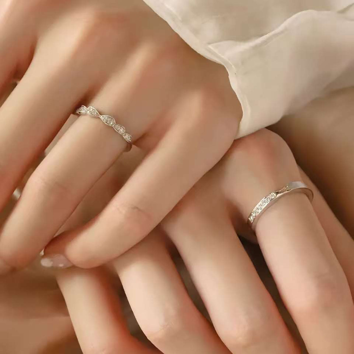 Wave Design Couple Rings | 18K Gold Pave Diamond Wedding Bands | Exclusive Design
