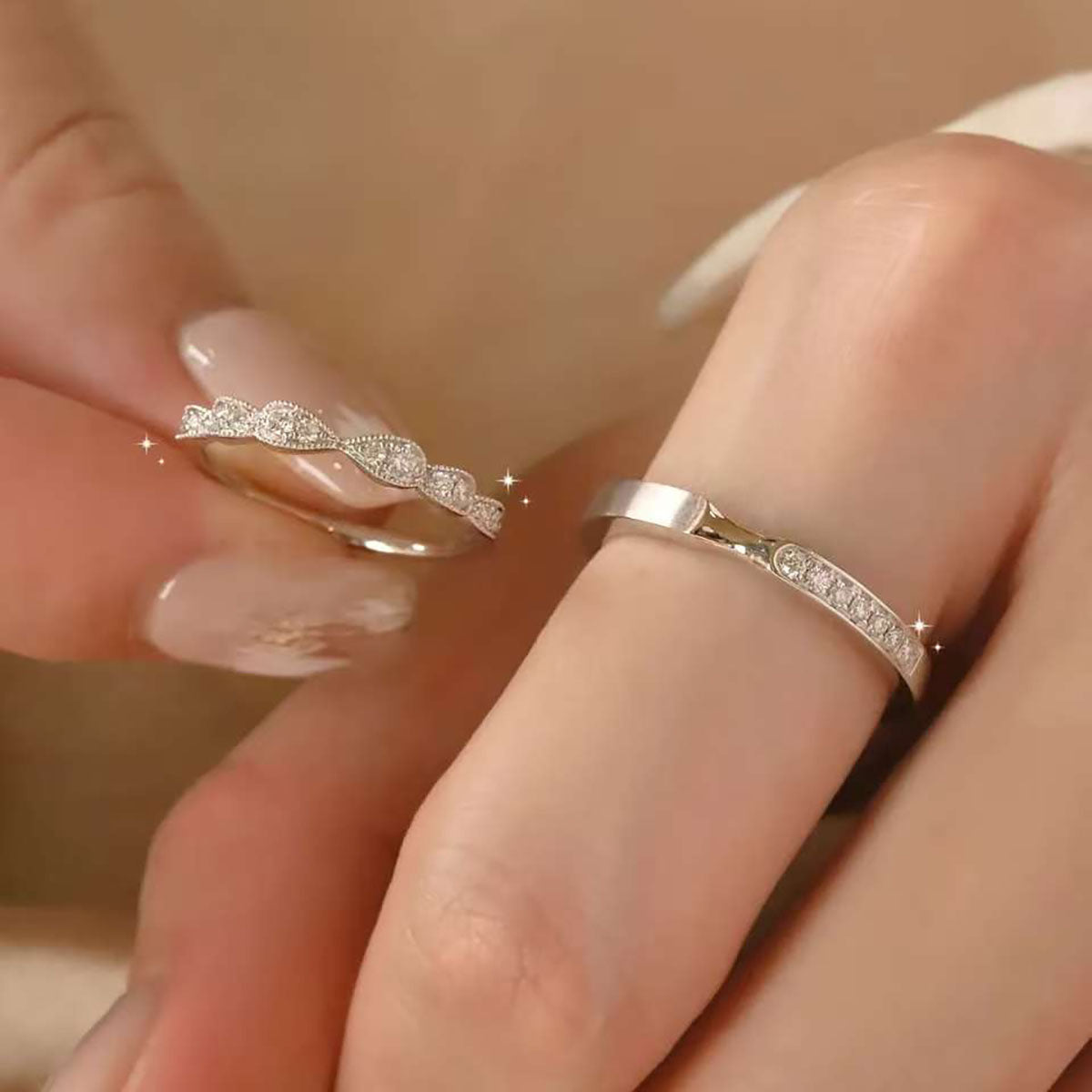 Wave Design Couple Rings | 18K Gold Pave Diamond Wedding Bands | Exclusive Design
