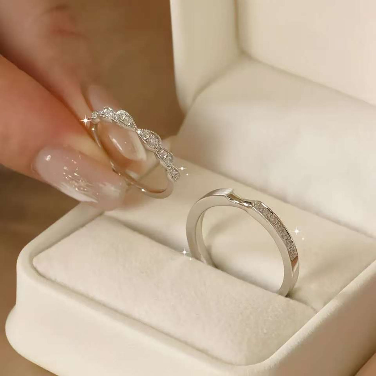 Wave Design Couple Rings | 18K Gold Pave Diamond Wedding Bands | Exclusive Design