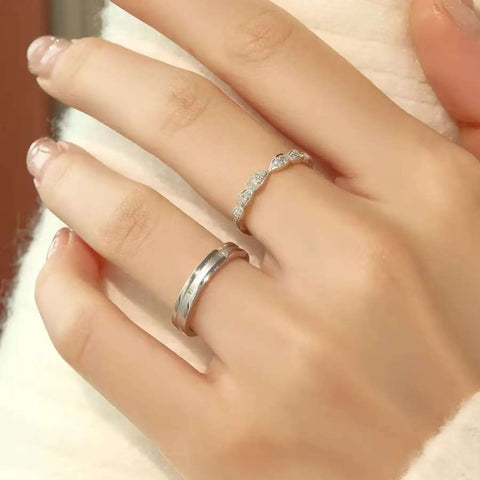 minimalist 18k white gold comfort ring flush set diamonds hand shot