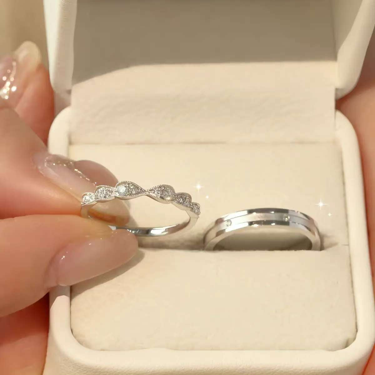 engagement wedding band set in ring box pavé twist eternity band

