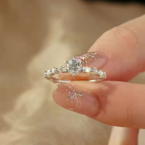front view nature inspired leaf diamond ring sparkle