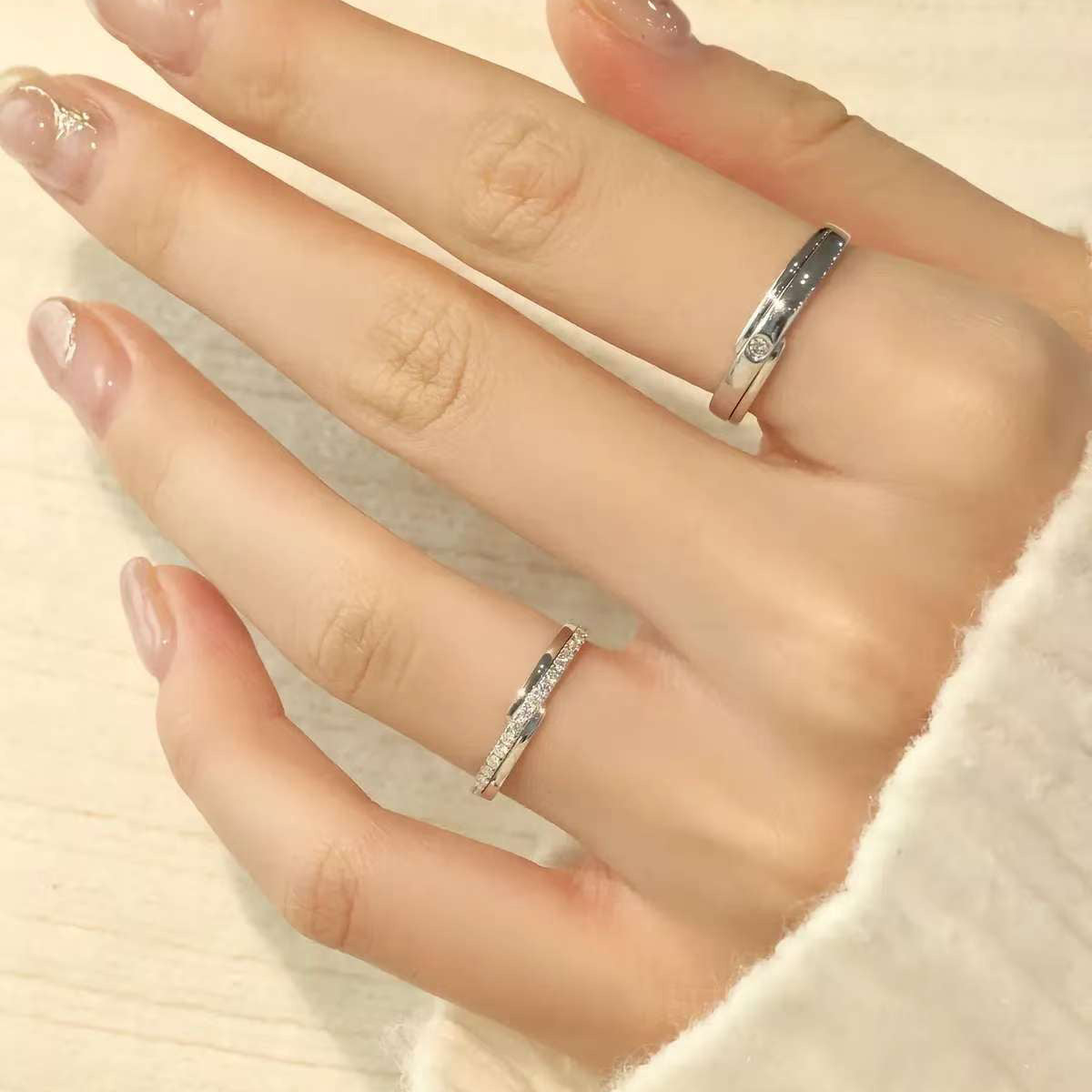 Elegant white gold lab diamond bridal ring set for couples
