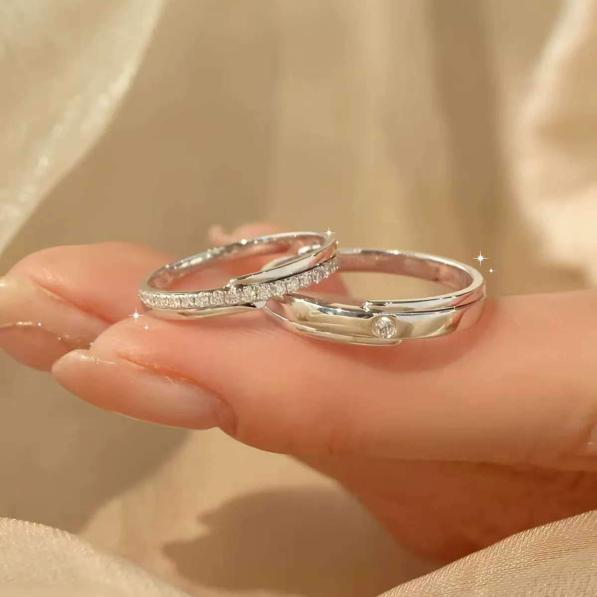 Modern ethical wedding bands with sparkling lab-grown diamonds