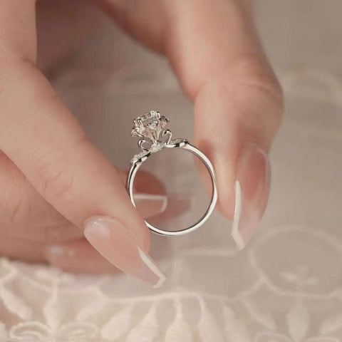 petal crown lab diamond ring in natural light, cluster setting, 14K rose gold