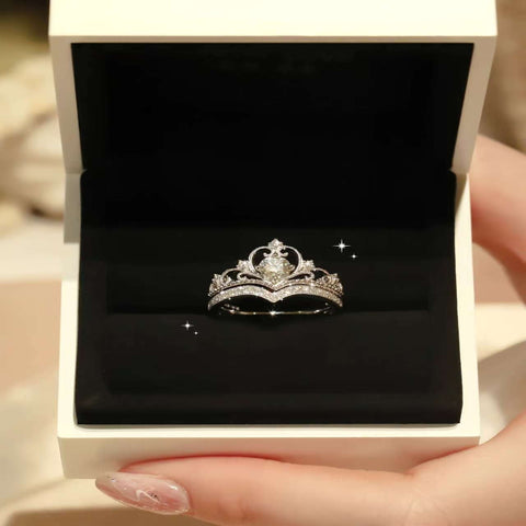 Princess crown lab diamond ring set in gift box, 18K white gold engagement jewelry