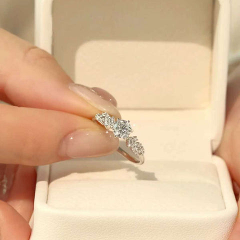 Stellar Cluster Three Stone Engagement Ring 1 ct Round Center and Graduated Side Diamonds