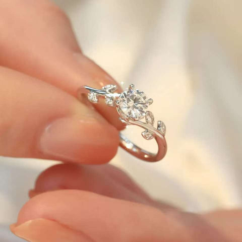 
unique botanical leaf promise ring lab diamond solitaire gold fine jewelry
