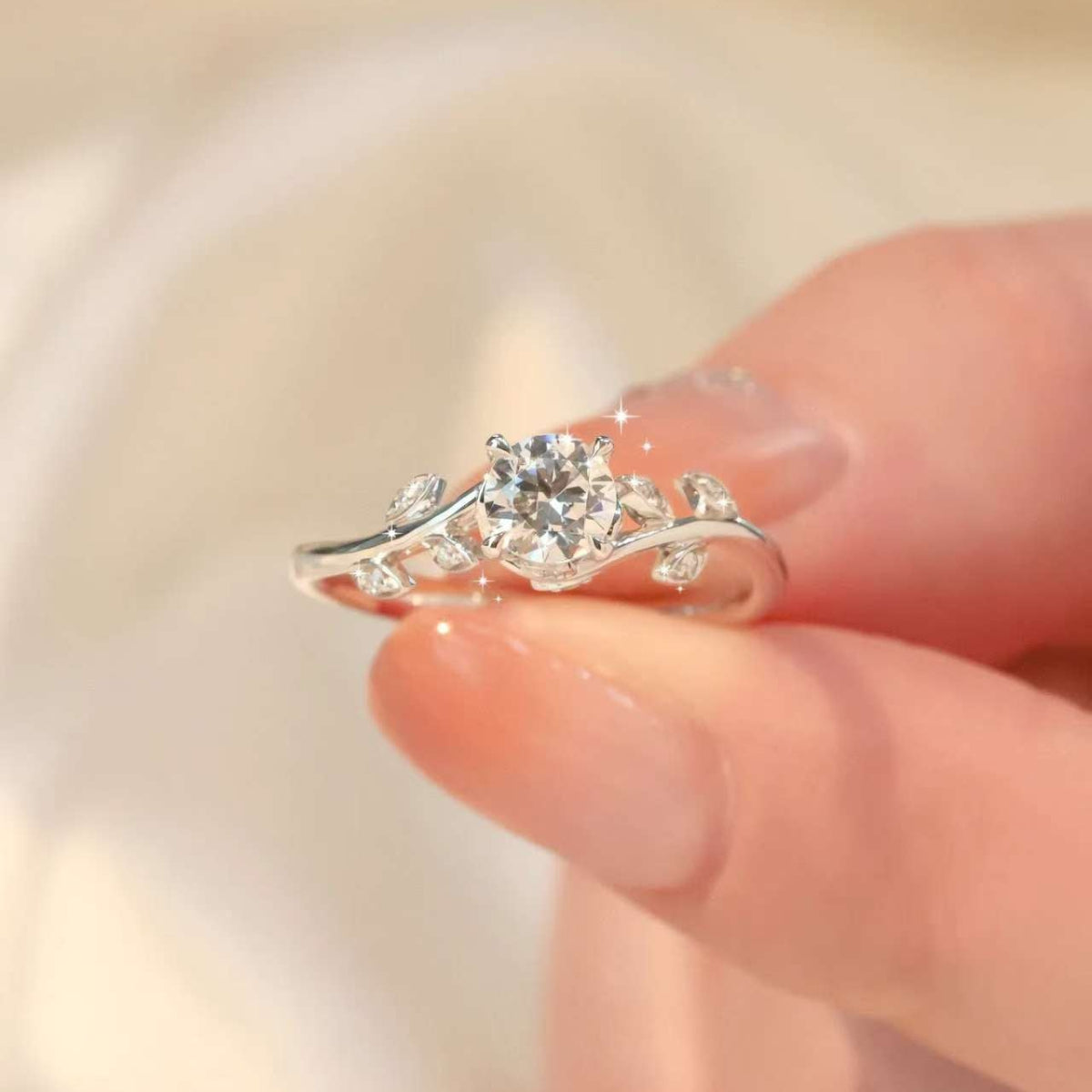 handmade gold vine ring with lab diamond nature inspired fine jewelry
