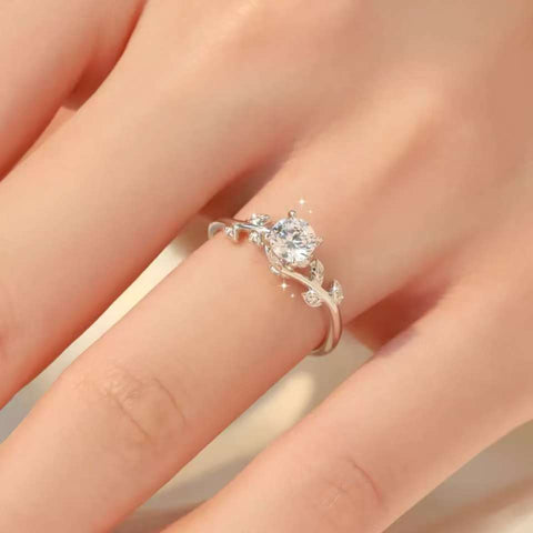 dainty bridal ring with branch and leaf design in 14k 18k gold